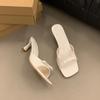 New summer wear stiletto high heel one-word slippers square head comfortable fashion patent leather sandals