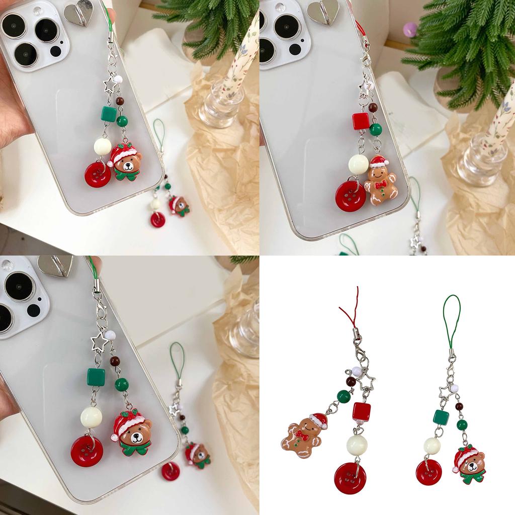 Cute Gingerbread Man and Bear Phone Charm Keychain Whimsical Gingerbread and Bear Keychain Phone Adornment for Everyday