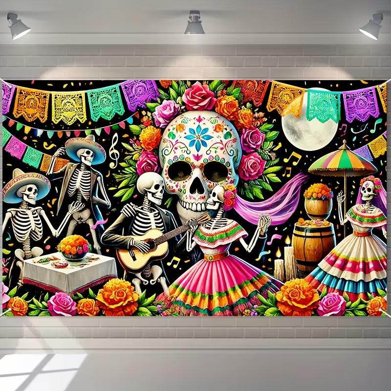 2D Cinco De Mayo Colorful Paper Flag Music Note Floral Photography Background Cloth
