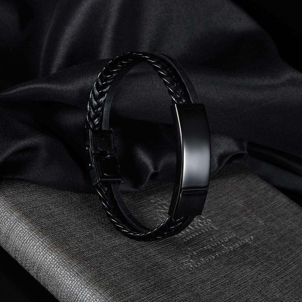 New Arrival Hiphop Leather Woven Bracelet Retro Hand Jewelry Titanium Steel Clasp Fashion Adjustable Bracelet Men Gift