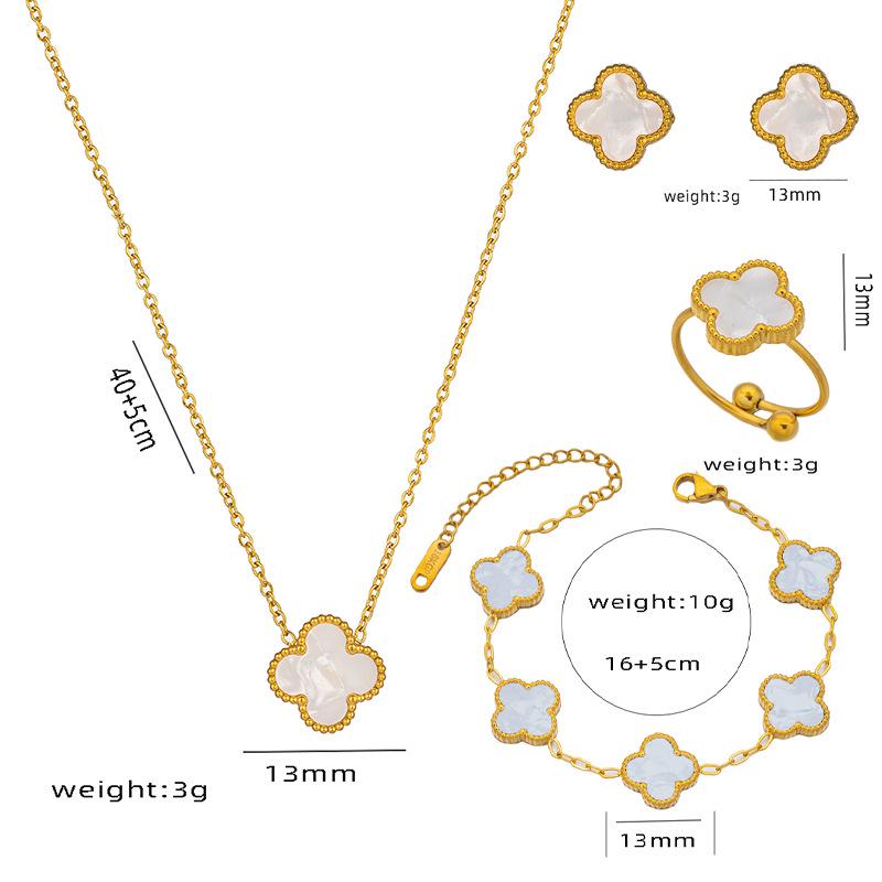 Trendy Clover Bracelet: Women's Korean Simple Design with Mother-of-Pearl and Titanium Steel, Featuring Five Floral Motifs.