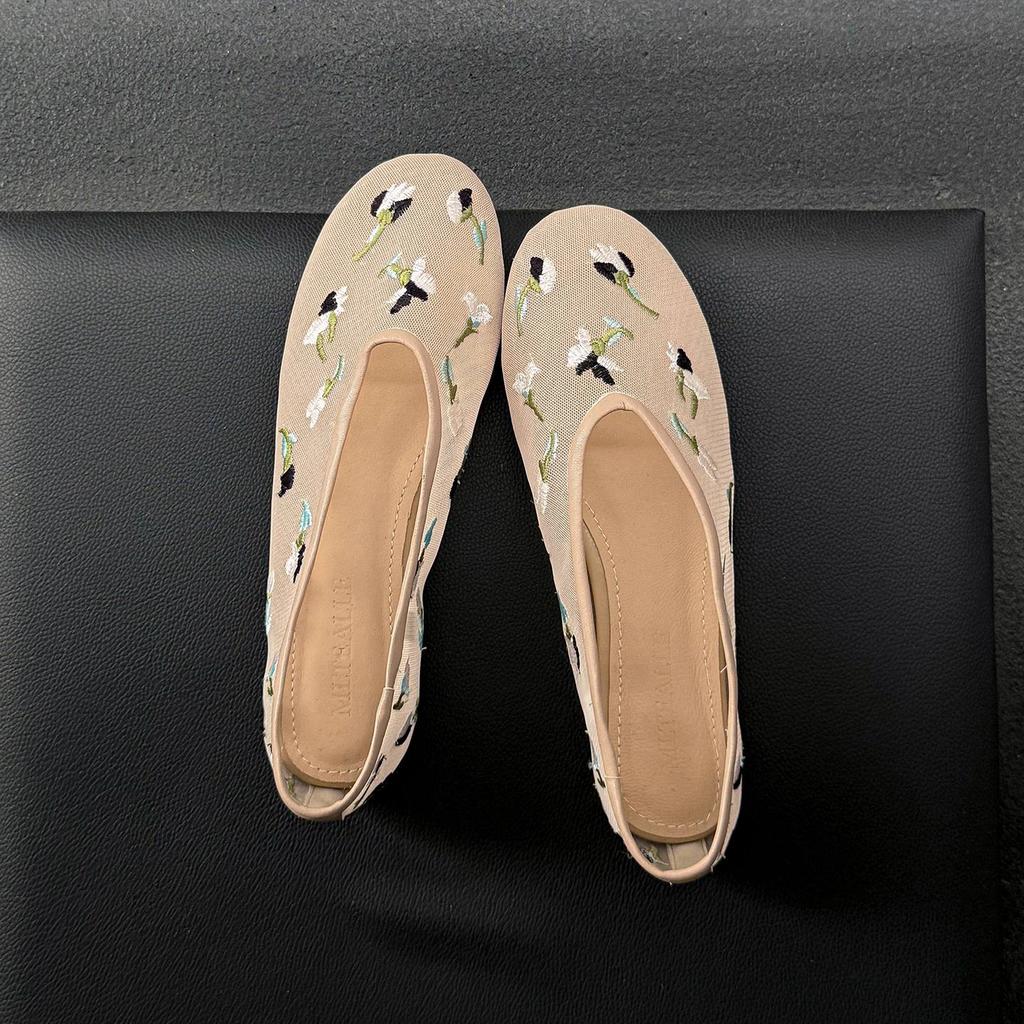 Krazing Pot Air Mesh Sheep Skin Flat with Crystal Beading Round Toe Jelly Shoes Embroidery Summer Size 42 Women Flats