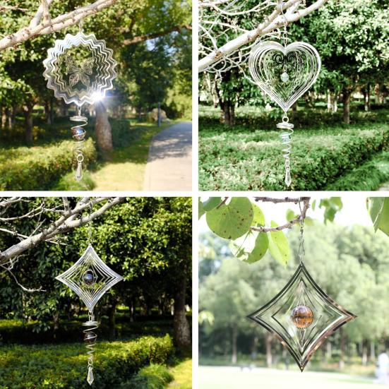 3D Wind Spinner Highly Reflective Metal Bird Deterrents To Scare Birds Away Mirrored Hanging Heart Butterfly Wind Spinner for Outside Garden Yard