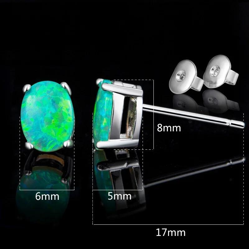 

New Cute Female Blue Fire Opal Stud Earrings Boho Color Wedding Jewelry Small Round Double Earrings For Women Girls