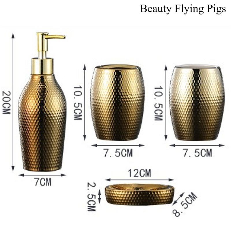 

4pcs/set Golden Ceramic Bathroom Wash Set Soap Dish Lotion Bottle Rinsing Cup Bathroom Accessories Hotel Supplies Home Decor