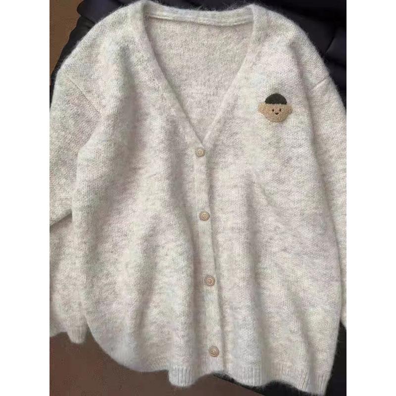 Korean Soft Bear V-neck Knit Cardigan Sweater - Women's Autumn/Winter Casual Outerwear
