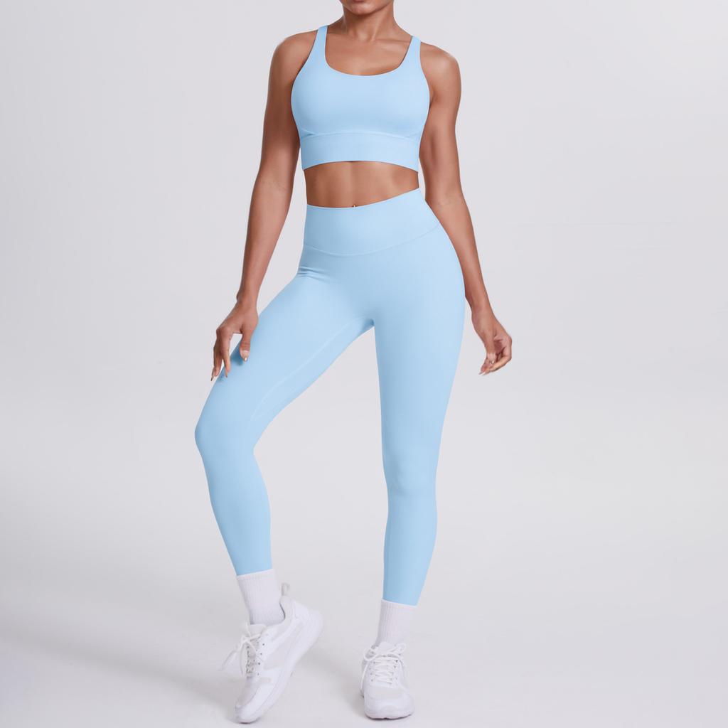 Nude Brushed Cross Back Bra, Casual Sports, Hip Lifting Pants, Fitness Yoga Suit, Two-piece Set