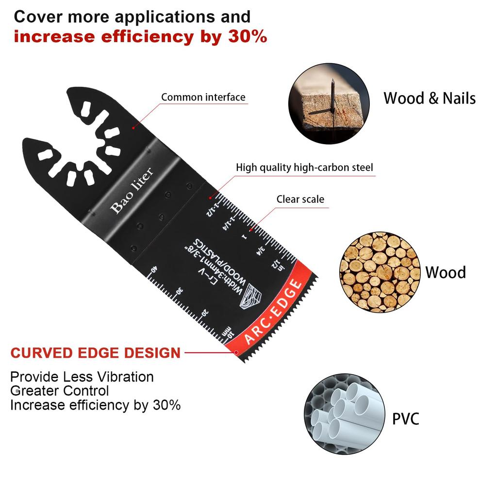 30PCS Oscillating Saw Blades, Universal Titanium Multitool Blades for Wood Plastics Metal, Quick Release Multi Tool Kits Fit Bosch Ryobi Milwaukee