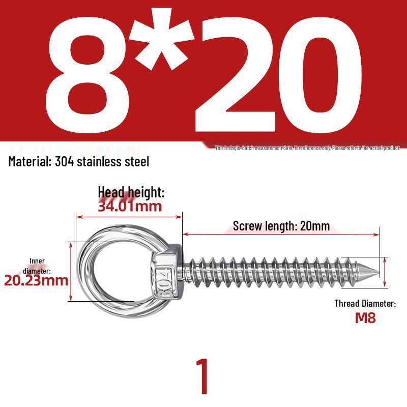 304 Stainless Steel Self-Tapping Eye Bolt with Ring Screw Hook