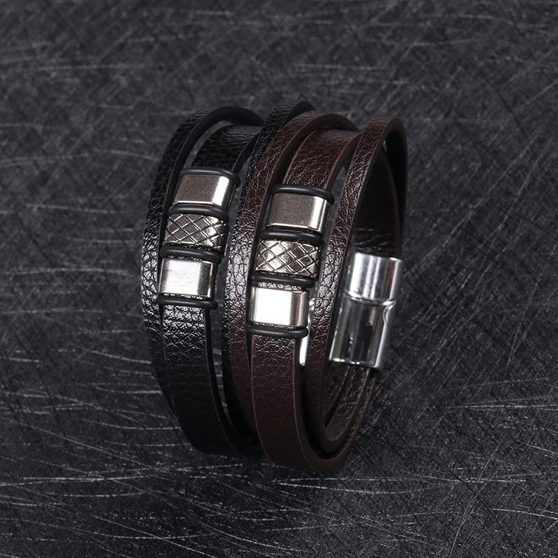 

Trendy Multi-Layer Woven Leather Rope Bracelet with Stainless Steel чёрный