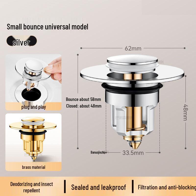 

All-Copper Universal Anti-Odor Sink Stopper with Bounce Core for Washbasins