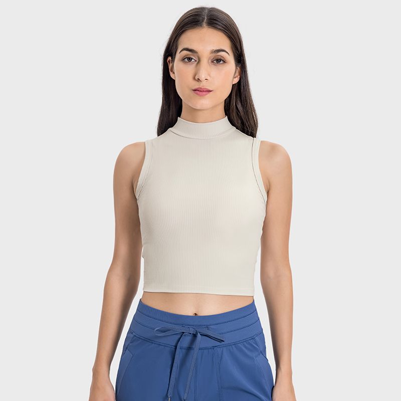 Original Fitness Yoga Wear Tops Women's Quick-Drying Slim Fit Fashion Tape Pilates Training Wear Turtleneck Sleeveless Vest