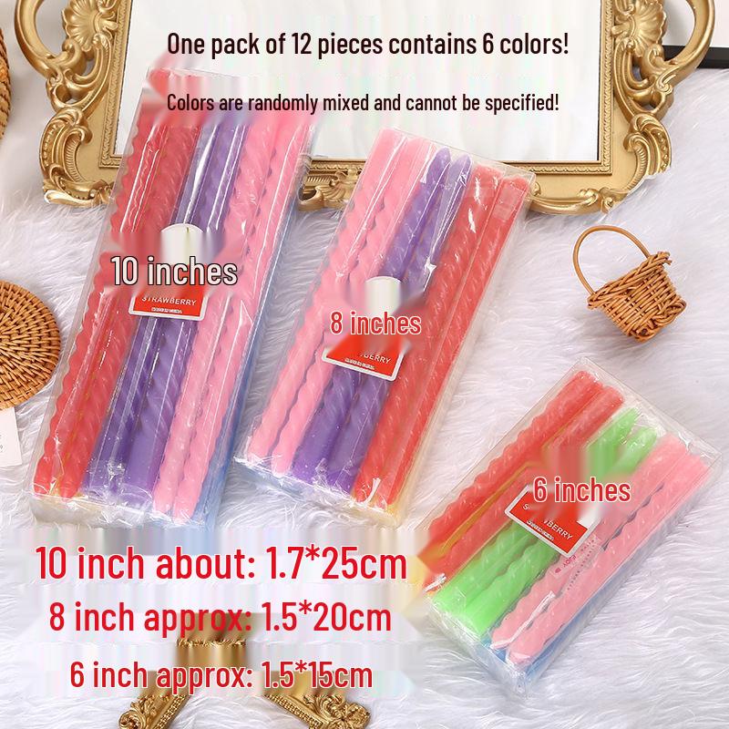 12 Candy-Colored Spiral Candles: Twisted, Smokeless, Long-Stem for European Candlesticks - Perfect for Weddings and Birthdays