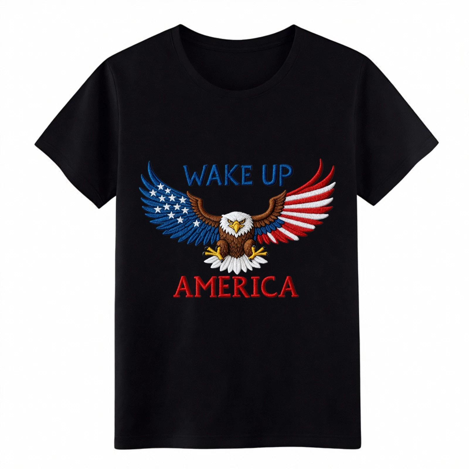 Патриотическая футболка с изображением орла США Wake Up America Унисекс Повседневная хлопковая футболка S