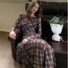 French Sexy Lazy Style Plaid Long-sleeved Dress Women's Autumn New Temperament Waist and Thin Elegant Medium and Long Dress