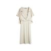 French Design Casual Unique Cuffed Sleeve Dress Commuter Style Waist-Defined Short Sleeve Dress Women Dresses Light-Khaki EL48408