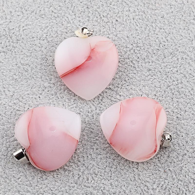 Heart-Shaped Crystal Glass Pendant Necklace with Colorful Natural Stone Accents