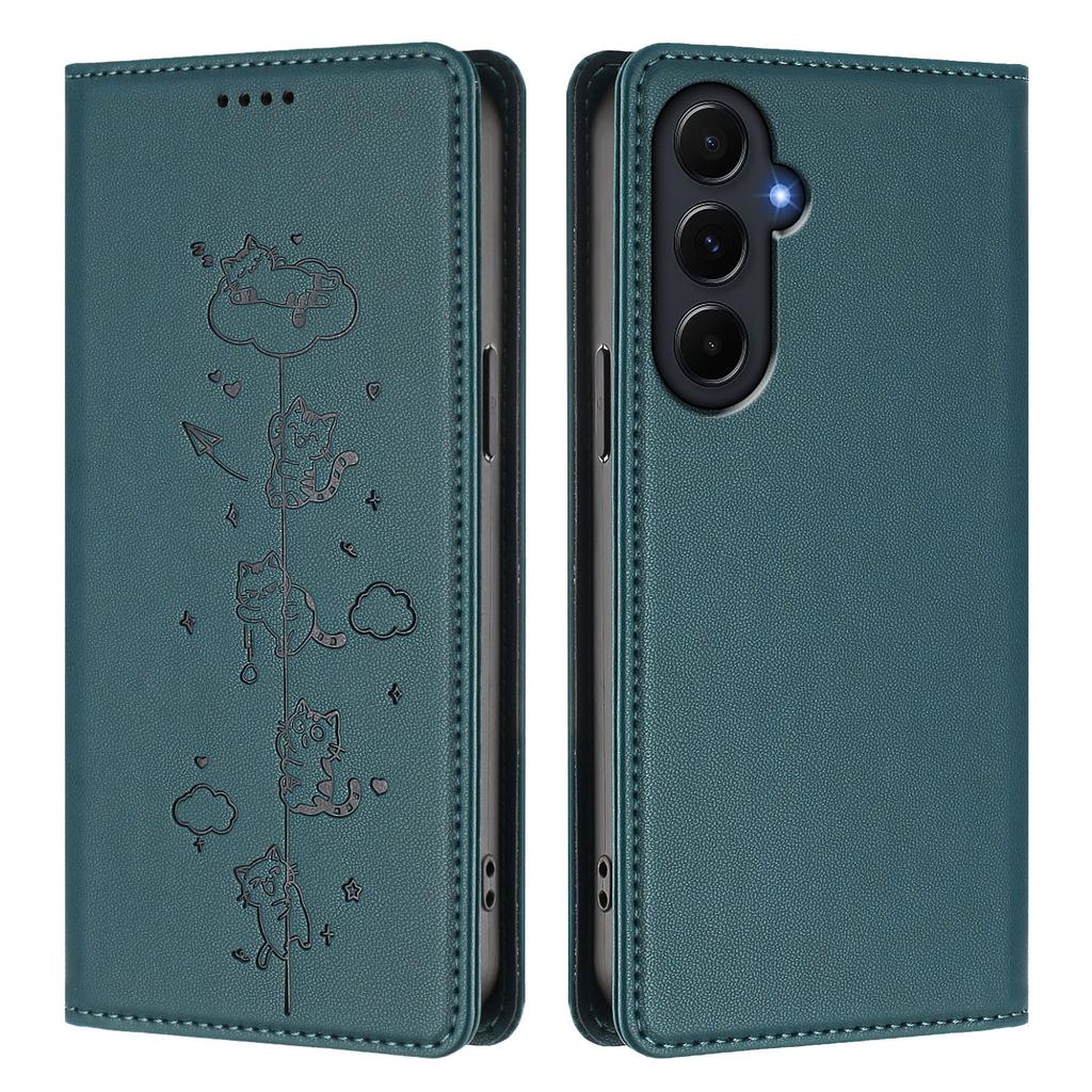 For Samsung Galaxy A55 5G Case RFID Blocking Wallet Stand Imprinted Cat Pattern Leather Phone Cover