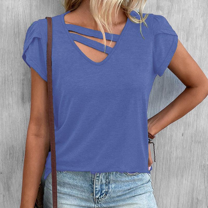 

Летняя женская однотонная пуловер с коротким рукавом и V-образным вырезом, футболка, блузка, топ M