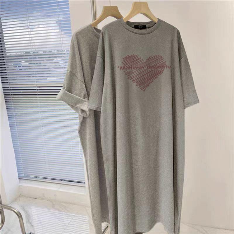 Large Size Women's Pure Cotton Short-sleeved T-shirt Dress, Summer Top, Fat Mm To Cover The Belly, Age Reduction and Thin Knee Dress