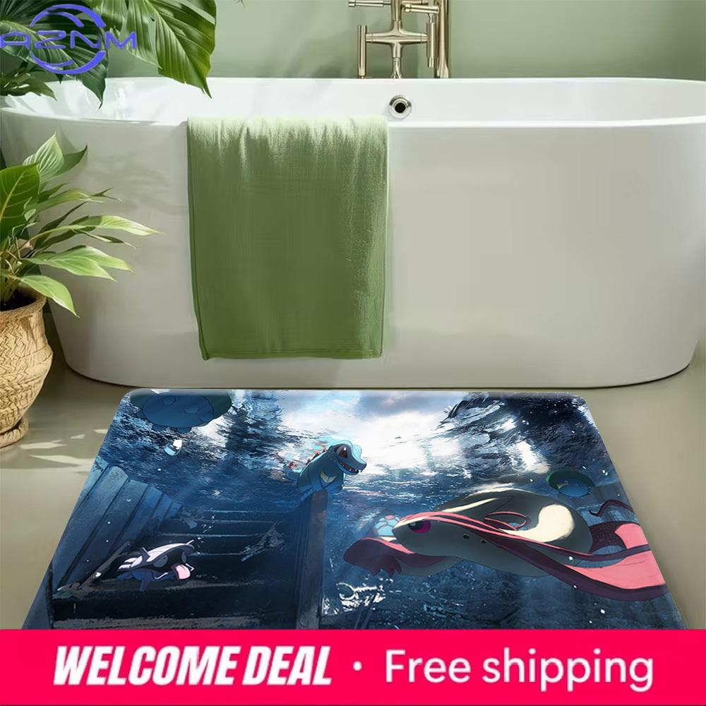 Pokemon Water Type Underwater Adventure Print Non-Slip Doormat, Absorbent Floor Mat for Home Decor