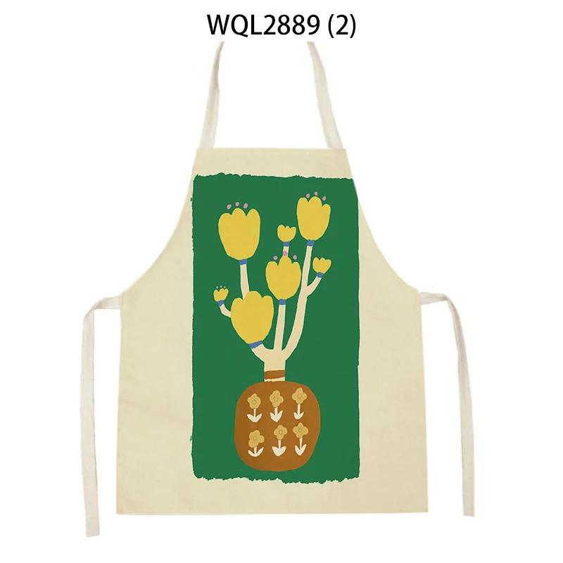 Adult Kids Flower Pattern Cleaning Kitchen Aprons Home Cooking Baking Linen Waist Bibs Vase Flower Art Antifouling Pinafore