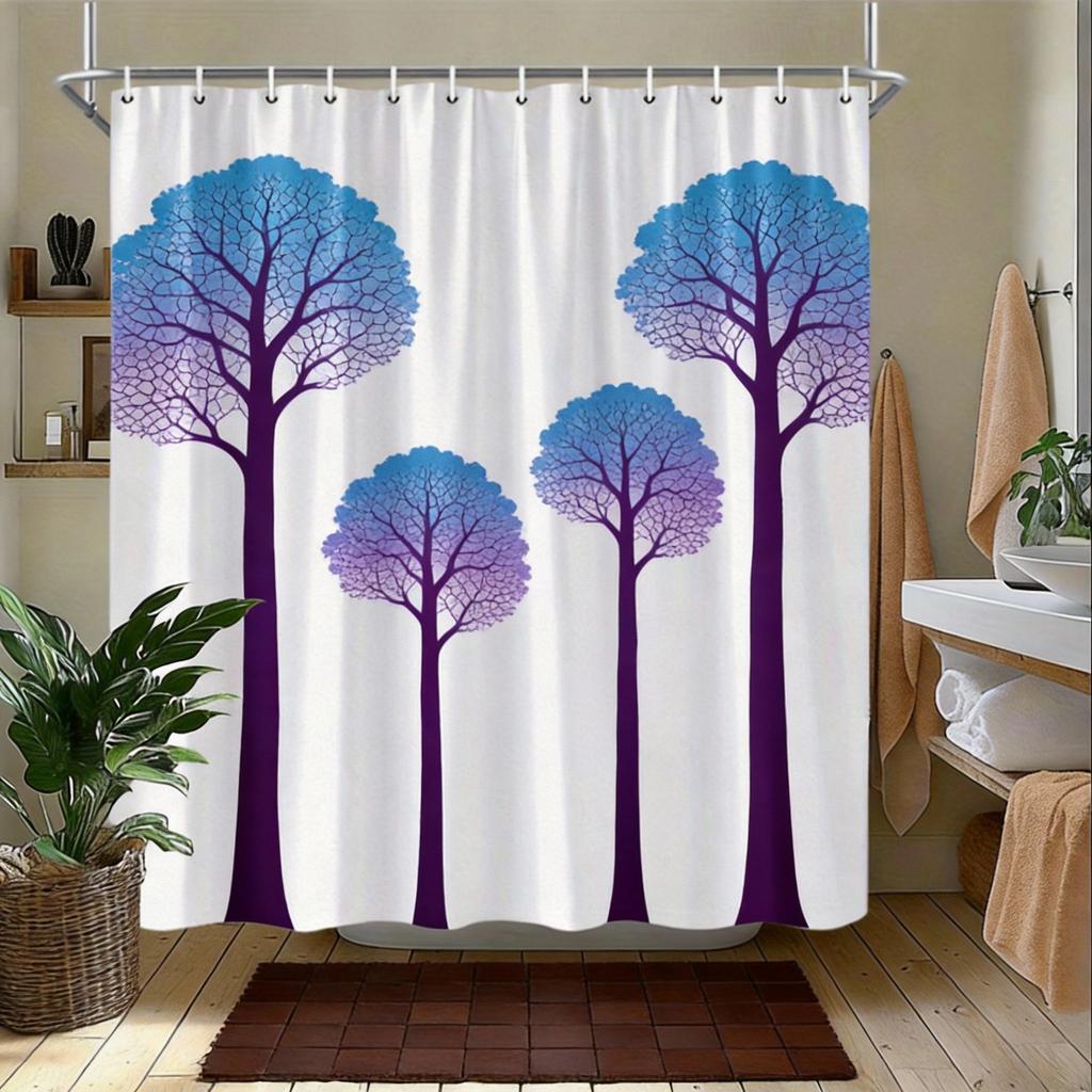 Minimalist Fish Shower Curtain 180x180cm – Stylized Blue Geometric Pattern, Abstract Bathroom Decor, 12 Hooks