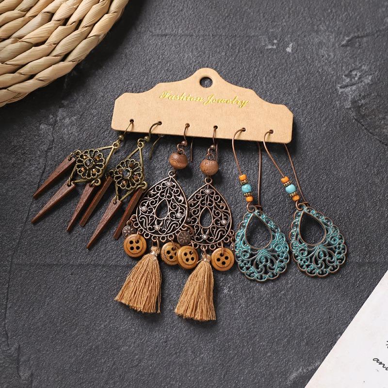 Long fringed earrings Bohemian wasteland exotic wind earrings retro vacation style suit earrings women