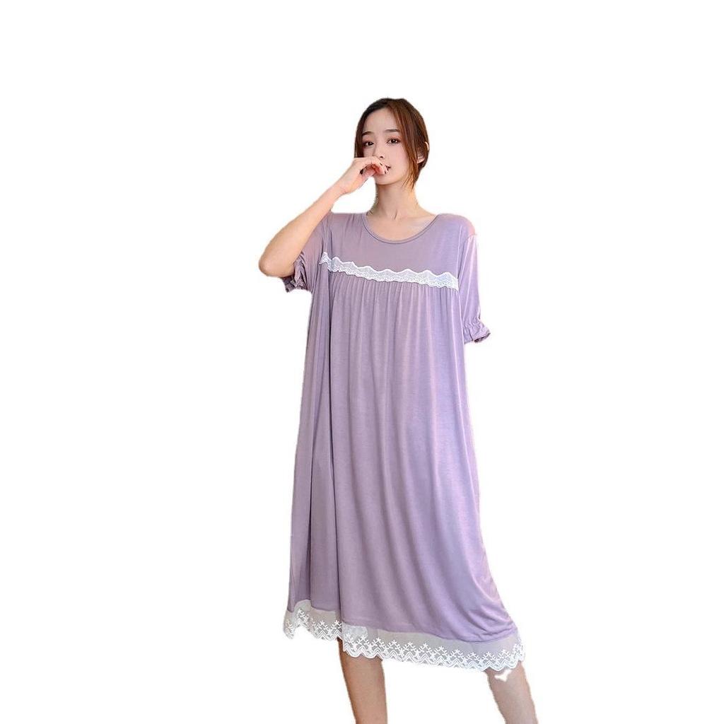 2021 Summer Lace Short Sleeve Loose Large Size Slim Dress - Women's Outdoor & Home Nightdress