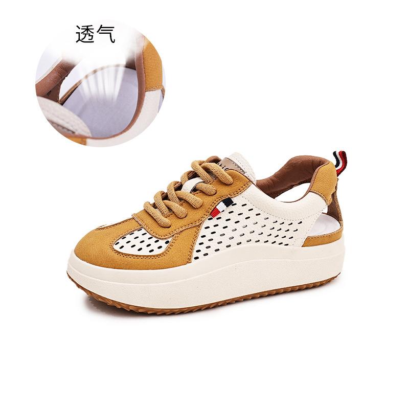 

Leather sandals women s 2025 summer new breathable hollow sports bag head sandals flat bottom wear small fragrant sandals 35 жёлтый