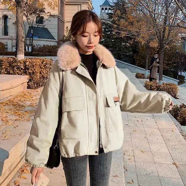 WTEMPO Casual Loose Plush Thick Coats Women's Short Winter Windproof Loose Parkas Large Size Warm Cotton Jackets