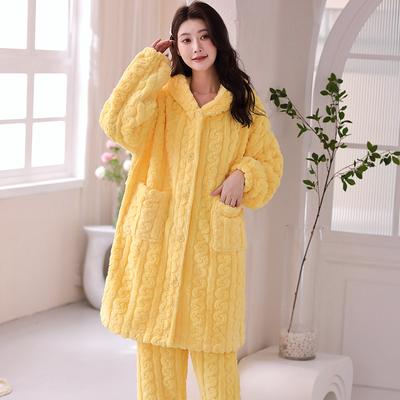 Korallensamt-Pyjama für Damen, neuer Winter-Langarmanzug, dick, warm, Jacquard-Samt, Heimanzug, kann draußen getragen werden