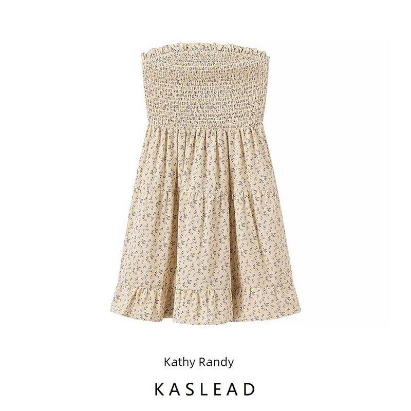 Kaslead New Arrival Women's Clothing Fashion Style Fashion Slim-Fitting Simple Small Floral Strapless Short Dress