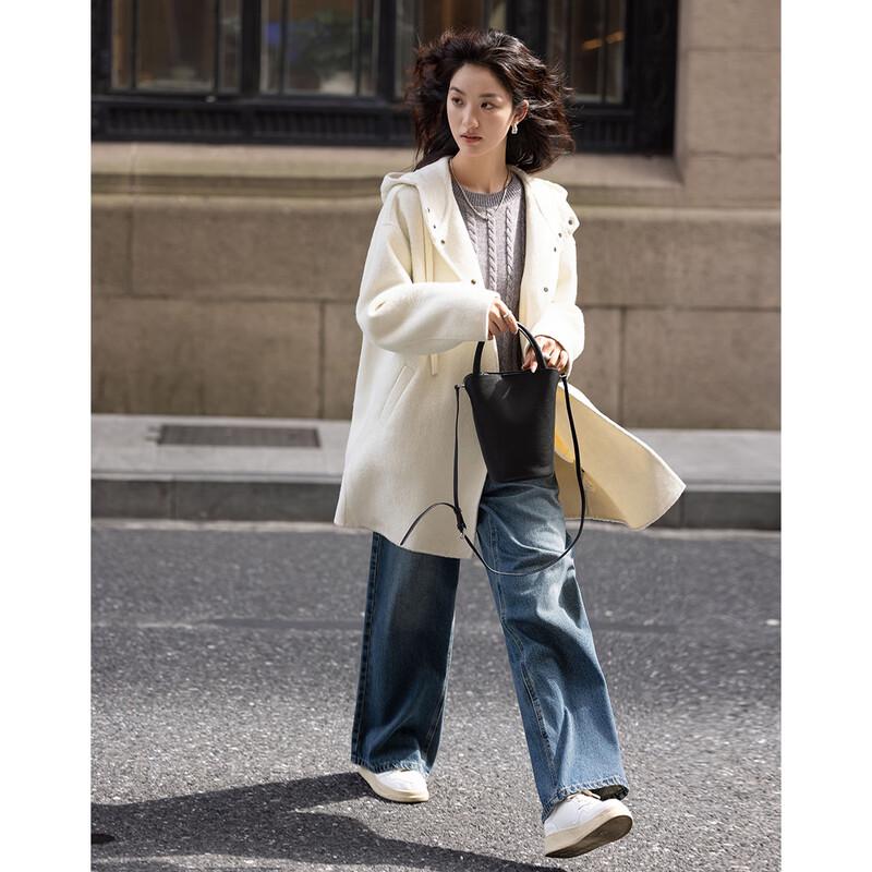 Women's Hooded Mid-length Wool Blend Coat