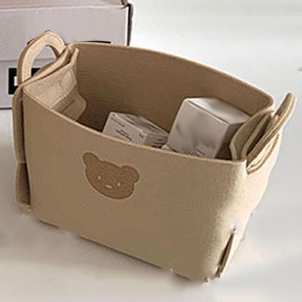 Felt Storage Basket with Handles Foldable Laundry Snacks Toys Clothes Bin for Home Desktop Bear