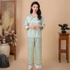 [Zhuyue] Elegant national style women's ice silk pajamas spring and autumn pullover buckle seven-quarter sleeve jacquard thin loungewear