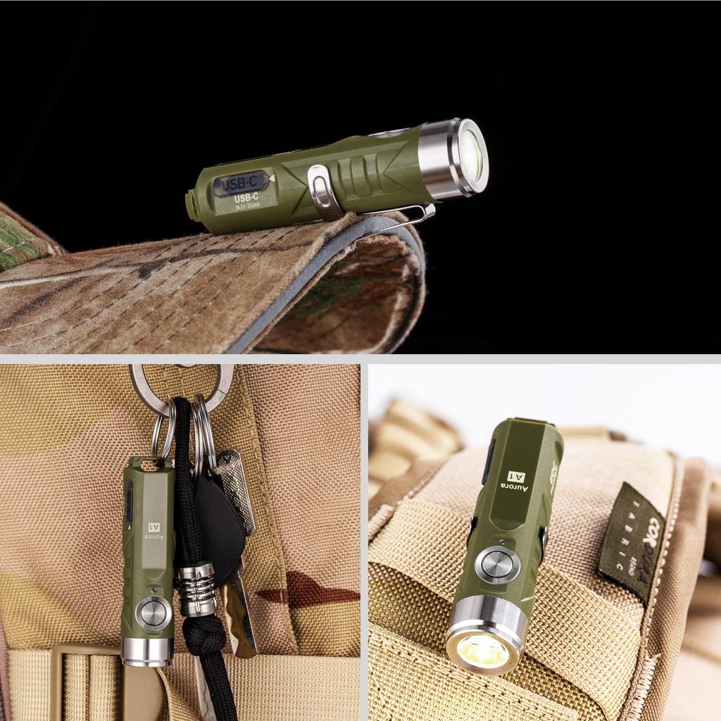 RovyVon Aurora A1 Keyring 650 Lumens Outdoor EDC Mini Rechargeable LED Everyday Portable Torch Flashlight, Ultra-Bright Flashlight, (Military Green)