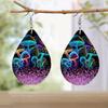 Glowing Mushroom Jellyfish Pattern PU Leather Earrings for Women Creative Fashion Earrings Double-sided Pattern Design Classic Water Drop Earrings