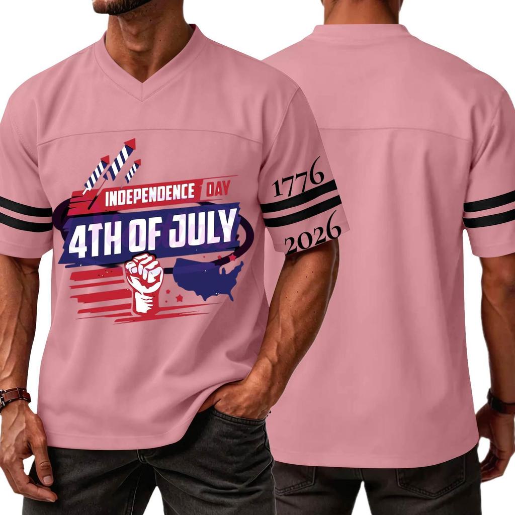Men's Casual V Neck Short Sleeve Athletic Shirt Independence Day Graphic Print 4th of July Sports Tee Top Lightweight Breathable