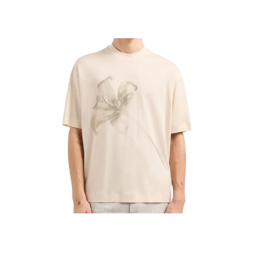 Emporio Armani Floral Print Crew Neck Short Sleeve T-Shirt Men Tops White EM001460AF10017U1088