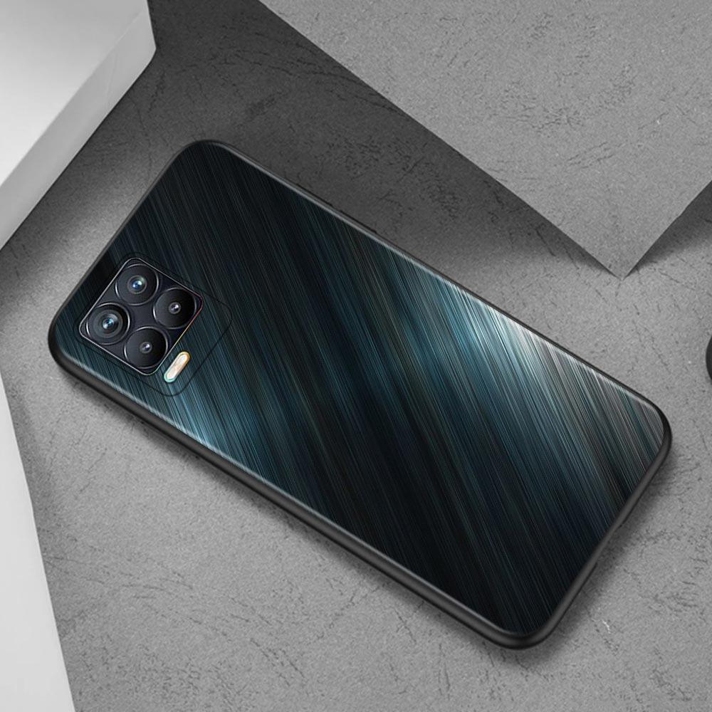 Schwarze Hülle für Realme 8 C21 5 6 7 Pro C3 XT GT Master Explorer 7i X50 C11 C21Y C20A X7 Cover dunkel gebürstetes Metall Texturmuster