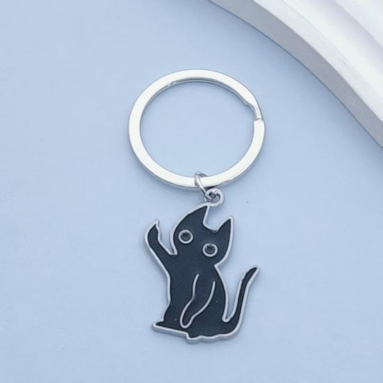 Nyckelring Hänge Zinklegering Svart Katt Nyckelring med Kantig Silhuett Kattberlock Nyckelring Smyckestillbehör