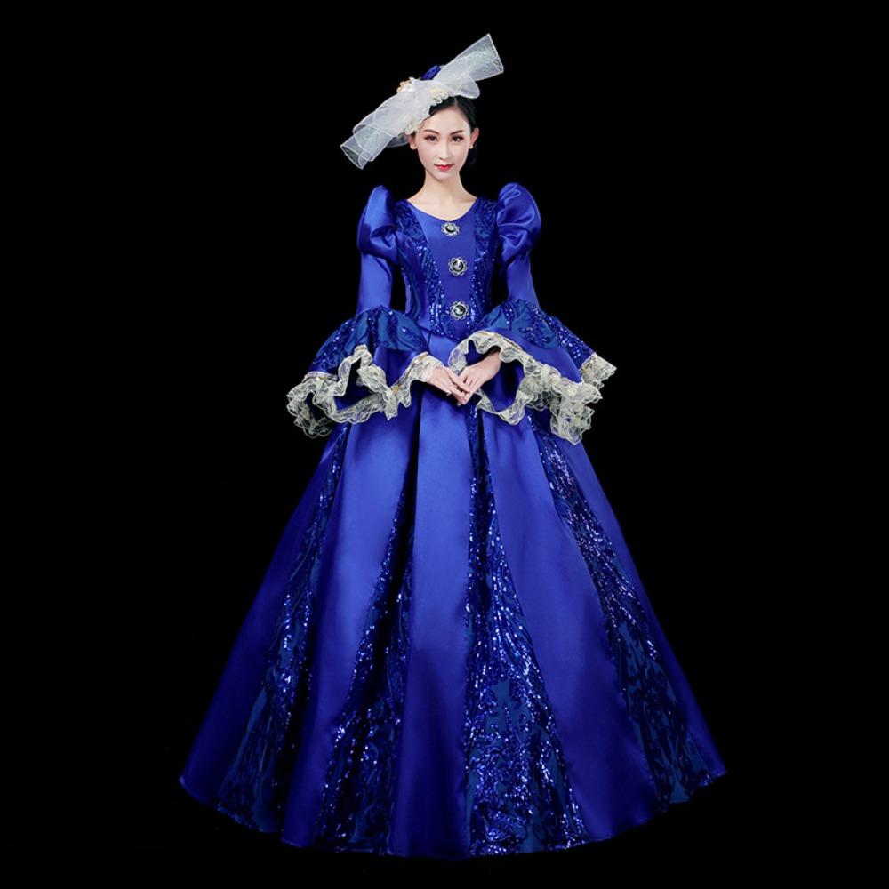 Vintage European Court Gown Women Embroidery Lace Flare Sleeve Victorian Dress with Hat for Party Cosplay