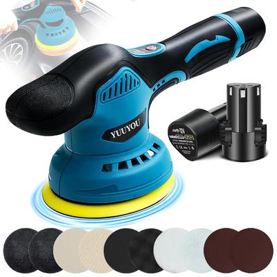 YUUYOU Car Japanese Style Polisher with Buffing X2 12V Cordless Electric Double Eccentric Battery Level Abundant for Car Mirror Scratch Home Use