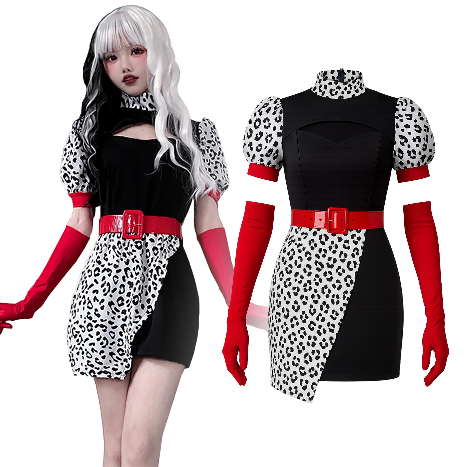 

Костюм для косплея «Молочное время» Круэлла де Виль из трех частей (Мини)