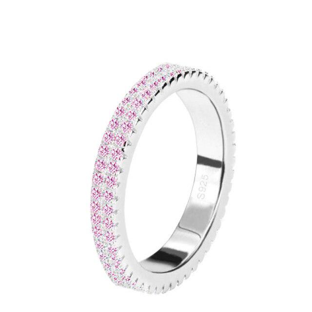 New Trendy Rainbow Simulated Diamond Stackable 925 Sterling Silver Eternity Ring for Women Wedding Finger Band Gift Z30