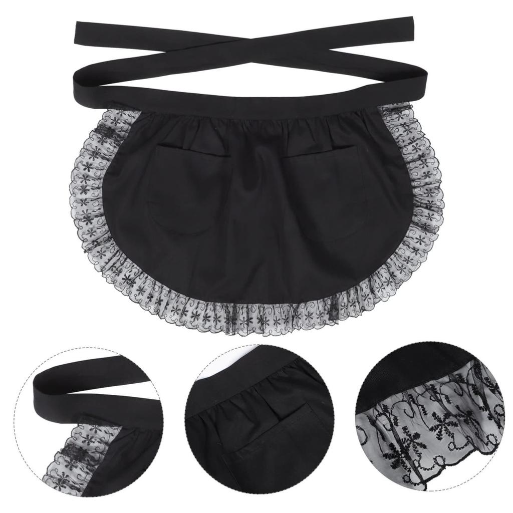 Europäischer Stil Reinweiße Prinzessin Halbkörper-Schürze mit Rüschenkante und Doppeltaschen.