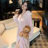 Women's Winter Fleece Long Bathrobe with Velvet - Sexy Bride Morning Robe Pajamas