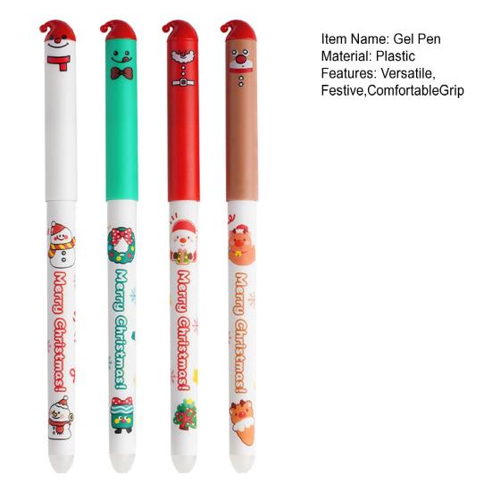 4Pcs Christmas Erasable Pens Santa Snowman Reindeer Patterns Gel Pens 0.5mm Refillable Writing Pens School Office Supplies