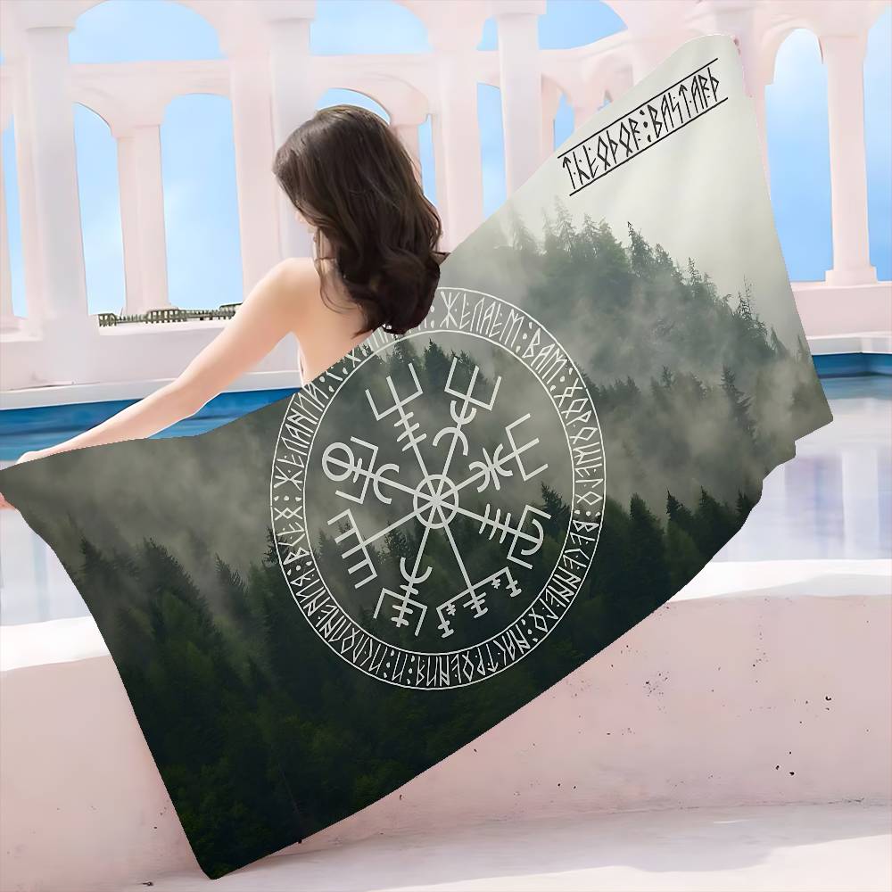 V-Viking Logo V-Vegvisir Asciugamano da Spiaggia Stampato in Microfibra di Lusso Arrampicata su Montagna Yoga Spiaggia Nuoto Corsa Asciugamano Assorbente